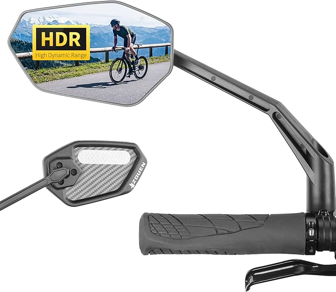 Bike Mirror Handlebar Mount, Scratch Resistant Convex Glass, Carbon Fiber Housing, Rotatable Bicycle Rear View Mirrors, Bike Rearview Mirror for MTB, E-bike, Bike Accessories, Fit 20-23mm