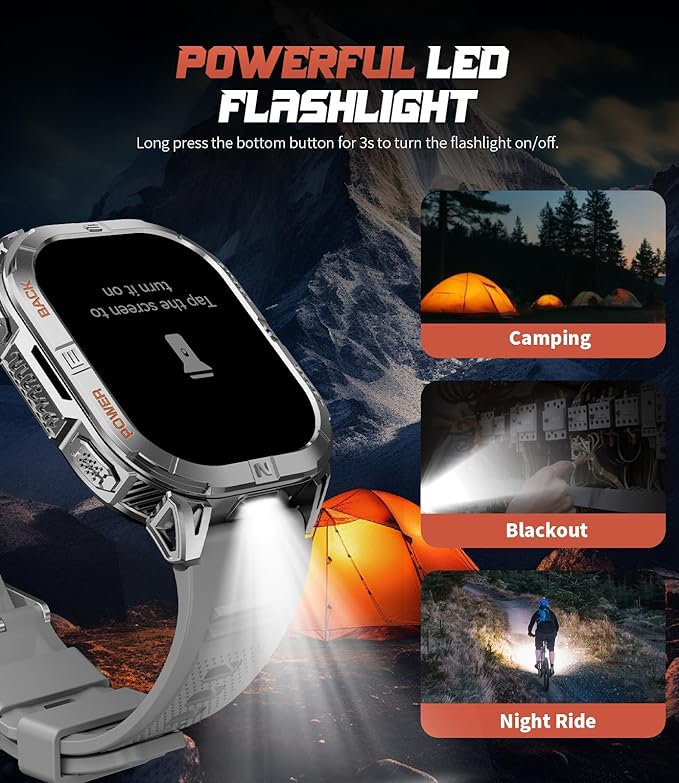LIGE DM6 GPS Military Smart Watch for Men, 170+ Sport Modes/LED Flashlight/Compass/2.13'' AMOLED Smartwatches, IP68 Waterproof Fitness Watch, 600mAh/Pedometer Smart Watches for Android iOS, Sliver