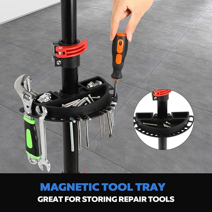 FAHKNS Bike Repair Stand Floor: Height Adjustable Bicycle Workshop Stand with Tool Tray for Road & Mountain Bikes, Red/Black