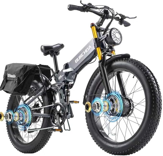 2026 Upgraded Dual Motors AWD Electric Bike for Adults 5000w/3000W/1500W Motor Dirt Ebike 40MPH/30MPH 52V/48V 30Ah/20Ah Battery Up to 90 Miles Long Range 26" Fat Tire Bicycle for Commute Mountains