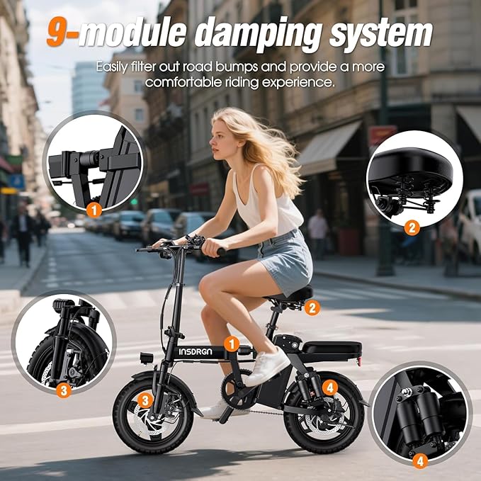 Electric Bike for Adults and Teens, 14" Mini Folding E Bike, 1500W Peak Motor, 48V 768Wh Removable Battery, 35Miles, 20MPH Commuting Electric Mountain Bike, 9 Shock Absorbers, UL2849