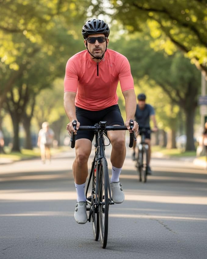 Wulibike Cycling Jersey Men Short Sleeve, Road Bike Shirts 1/4 Zipper with Pockets, Bicycle Clothing Breathable Quick Dry