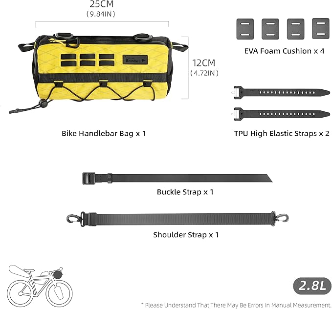 Rhinowalk Bike Handlebar Bag Waterproof Bicycle Front Bag Frame Storage Roll Bag Mountain Road Bikes Commuter Shoulder Bag Professional Cycling Accessories-Black