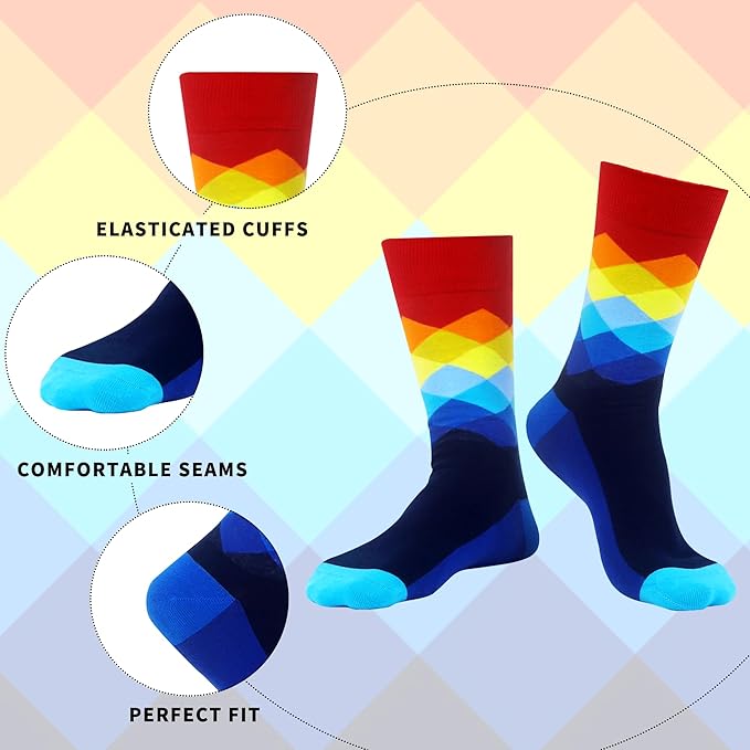 WeciBor Men's Dress Funny Crazy Colorful Novelty Combed Cotton Crew Socks 12 Pack - Size 7-10/10-13/13-15