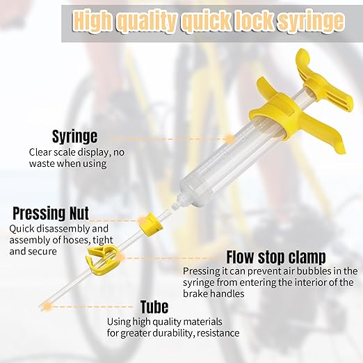 Brake Bleed Kit for Shimano,TEKTRO, TRP Hydraulic Disc Brakes, Bike Hydraulic Brake Bleed Kit with 180 ml Mineral Oil Brake Fluid, Metal adapters, for MTB/Road Bike Brake
