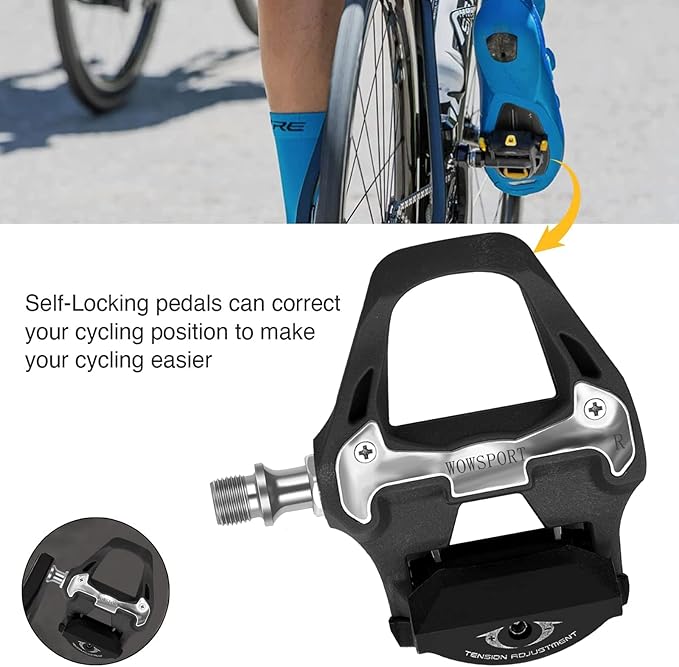WOWSPORT SPD-SL Road Bike Pedals - Lightweight Clipless Pedals with 3-Bolt Cleats, Sealed Bearings & Nylon Composite | Shimano SPD SL Compatible