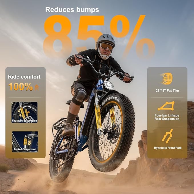FREESKY Wildcat Ultra 3000W Electric Bike for Adults 105mile Long Range Step-Thru Ebike Motor 37MPH Dirt E Bike 25Ah Samsung Battery 26'' Fat Tire Electric Bicycle Full Suspension for Commute