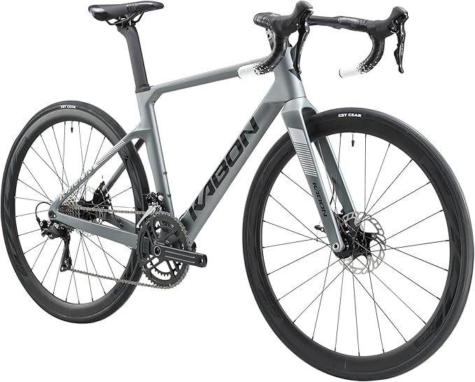 KABON Carbon Road Bike, T800 Carbon Fiber Frame 700C Road Bike with 18 Speeds Drivetrain, Integrated Carbon Handlebar, Disc Brakes Racing Bicycle for Men and Women