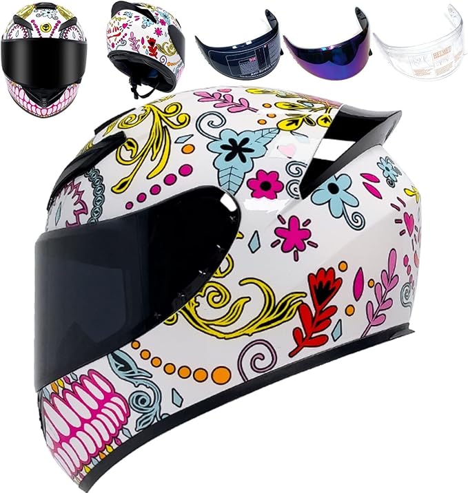 Full Face Motorcycle Helmet Racing Motocross Helmets with Pinlock Compatible Clear&Tinted Visors DOT Model Approved Street Bike Helmet