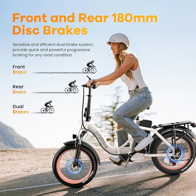EUYBIKE 1000W Peak Folding Electric Bike City Commuter Ebike, 48V 20AH Lithium Battery, 20" Fat Tire 7-Speed Colourful LCD Display City Commuter Step-Thru E-Bicycle Pink White with Rear Basket