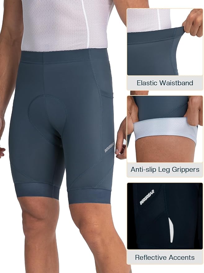 BERGRISAR Men's 4D Padded Bike Shorts Cycling Shorts with Zipper Pocket Biking Bicycle Shorts