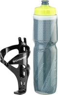 Schwinn Reflective Insulated Water Bottle with Holder for Bicycle, 26 oz, BPA-Free, Dual-Stage Nozzle, Easy Squeeze, Cage Easily Mounts to Bike, Night Visibility, Bike Water Bottle Holder Combo