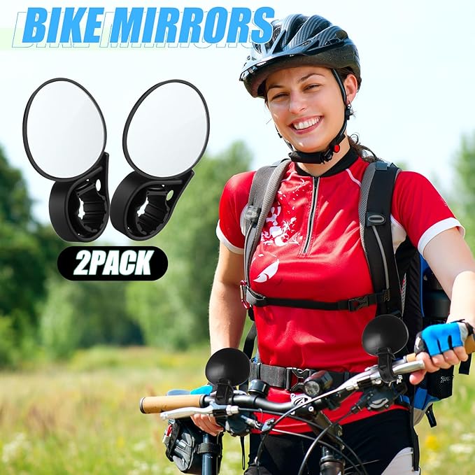 Hestya 2 Pack Bike Handlebar Mirror 360° Adjustable Rotatable Universal View Bicycle Mounted Mirror with Storage Bag Bicycle Accessories Shockproof Acrylic Convex for Mountain Road Bike