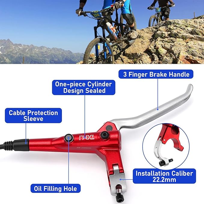 TOBWOLF 1 Pair Hydraulic Bike Brakes Set, Dual Piston Mountain Bike Hydraulic Brakes Left Front 810mm & Right Rear 1470mm, MTB Disc Brake Set for Mountain, Road Bicycle & Ebike