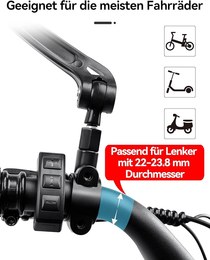 Bike Mirror Handlebar Mount 360° Adjustable, Wide Rear View Mirror Bicycle Mirrors for Handlebars with Scratch Resistant Glass, Bike Rear View Mirror for Scooter, Motorcycle, Bike Accessory Right