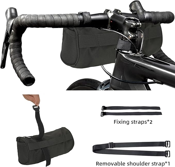 Simple Bar Bag for Adults – Waterproof Bike Front Bag with Side Pockets & Elastic Band, Cycling Handlebar Bag for Road, MTB & Commuter Bikes (Black)