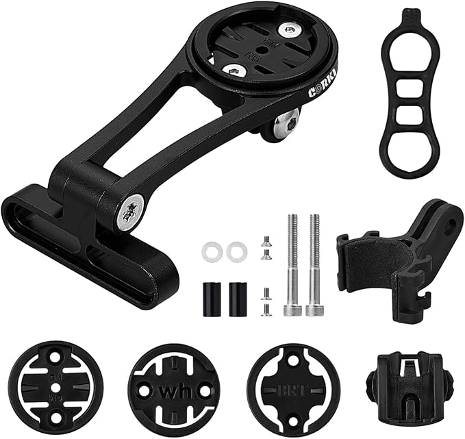 corki Cycles Adjustable Angle Out Front Stem Mounted Cycle Computer Bike Mount Compatible with Garmin Wahoo Bryton Cateye
