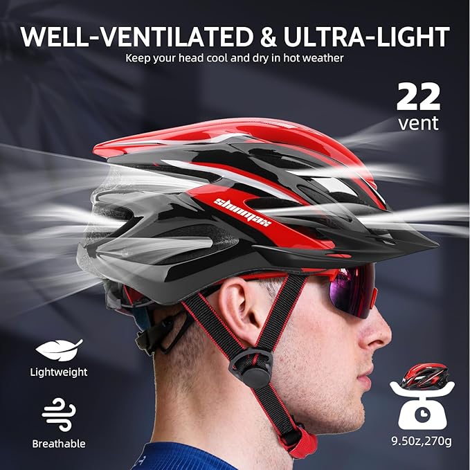 Bike Helmet Men Women, Shinmax Bicycle Helmet with Rear Light and Detachable Visor