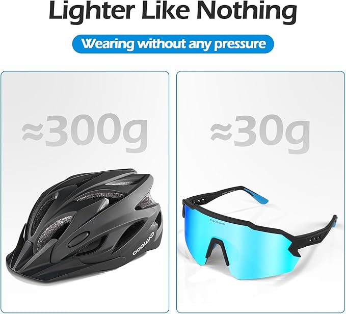 Odoland Adult Bike Helmet and Cycling Sunglasses Set for Men & Women, Safety Certified Bicycle Helmet with UV Protection Glasses for Mountain, Skating, Road, City Commuting & Outdoor Riding