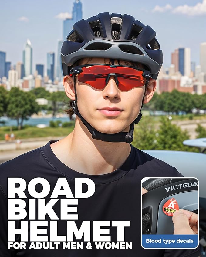 VICTGOAL Road Bike Helmet Adult Men Women with Detachable Magnetic Rear Light, Bicycle Helmet Adjustable Breathable Road Cycling Helmet for Road Mountain Riding