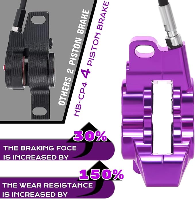 BUCKLOS MTB Hydraulic Disc Brake Set 4 Pistons Front 850mm and Rear 1550mm Hydraulic Brakes with Aluminum Alloy Lever with Caliper Ceramic Brake Pad Fit Mountain Bike,Ebike,Fat Bike HB-CP4 (Pre-Bled)