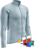 Men's Cycling Jersey Moisture Wicking Long Sleeve Full Zip Bike Road Riding Biking Shirts+ Cycling Glasses