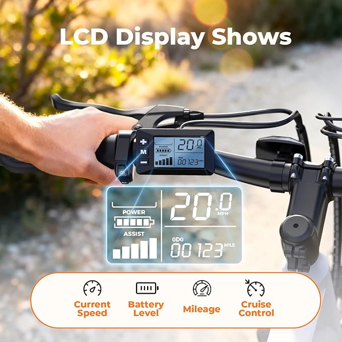 Electric Bike, 750W Peak Motor, 60+ Miles & 20MPH, 26'' Tires E-Bikes, Shock Absorber, Commuting Electric Bike for Adults