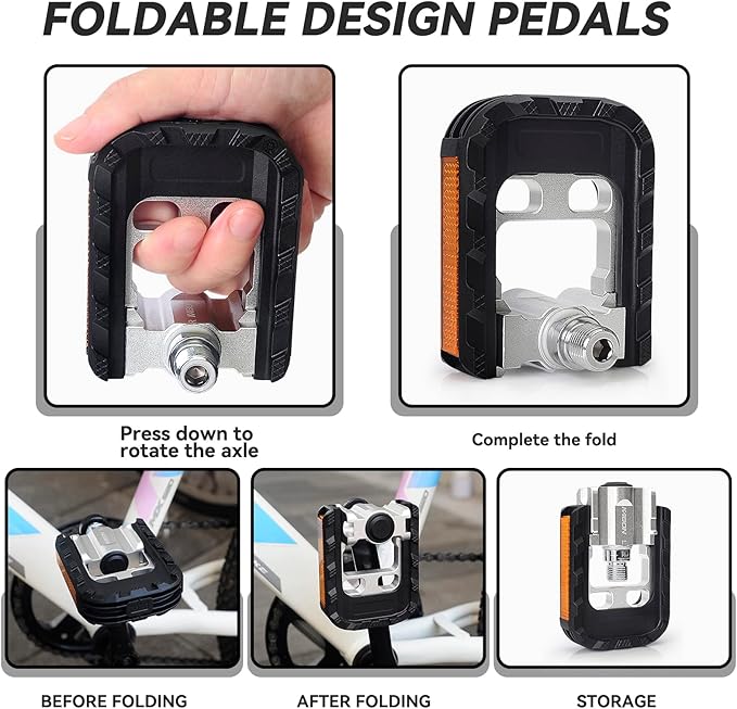 KABON Folding Bike Pedals, Bicycle Foldable Pedals with Aluminum, Universal 9/16 inch Non-Slip Cycling Pedals for Folding Bike, BMX Bike, Road Bike, Mountain Bike MTB