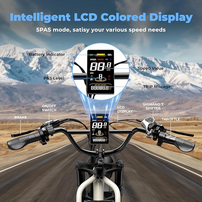 Dual Battery Electric Bike for Adults, Cargo Ebike with 48V 60AH Removable Battery Up to 160 Miles, 1450W Peak Motor 34MPH Electric Bicycle, 20" x 4" Fat Tire 7 Speed Hydraulic Disc Brakes E Bike
