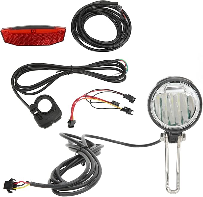 3 in 1 Ebike Headlight and Tail Light Sets, 12V to 72V Front Rear Warning Lights Kit, Double Switch, 4 Bright LED Beads, Safety Riding Warning Kit for Night Cycling