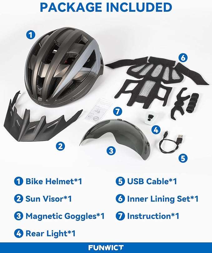 Adult Bike Helmet with Visor and Goggles for Men Women Mountain Road Bicycle Helmet Rechargeable Rear Light Cycling Helmet