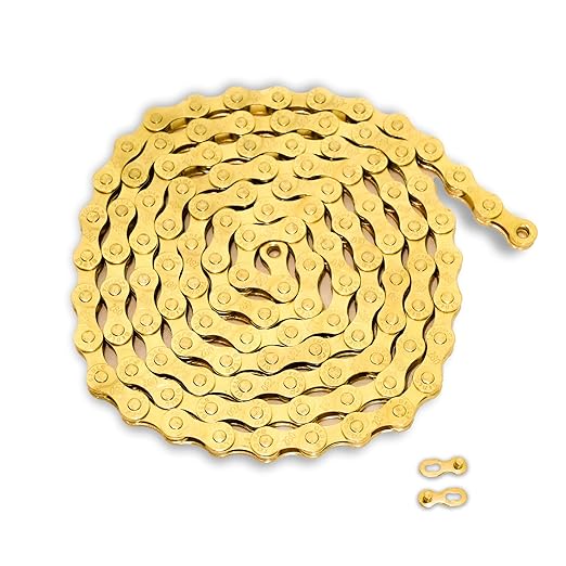 Gold Single Speed Bike Chain, Bicycle Chain Bike Parts Chain Replacement for Road E-Bike Mountain Racing Cycling E-Bike MTB BMX (Gold Single Speed)