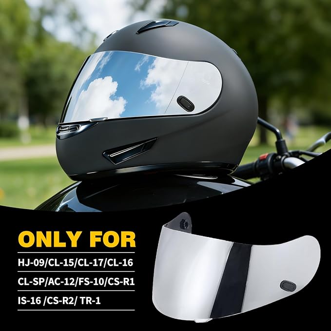 HJ-09 Helmet Visor Face Shield Compatible with CL-15/ CL-16/ CL-17/ CL-SP/AC-12 /FS-10/ CS-R1/ IS-16/ CS-R2/ TR-1 (Chrome Silver)