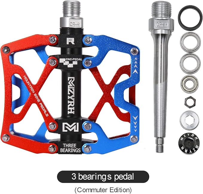 MZYRH Mountain Bike Pedals, Ultra Strong Colorful CNC Machined 9/16" Cycling Sealed 3 Bearing Pedals
