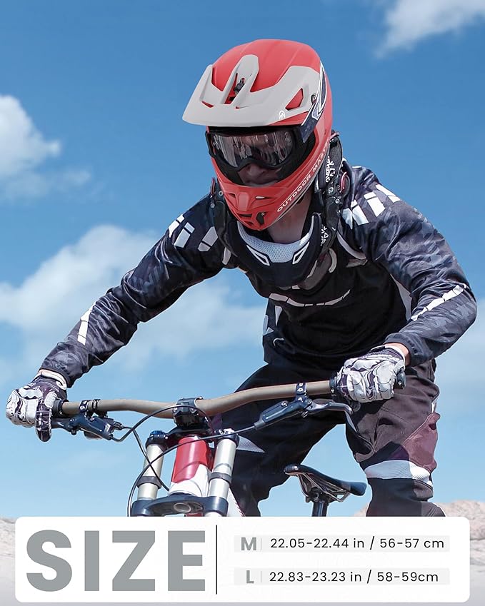 OutdoorMaster Full Face Mountain Bike Helmet for Men & Women - Durable, Impact Resistant, Ventilated, Adjustable Visor - Downhill Race BMX MTB Helmet