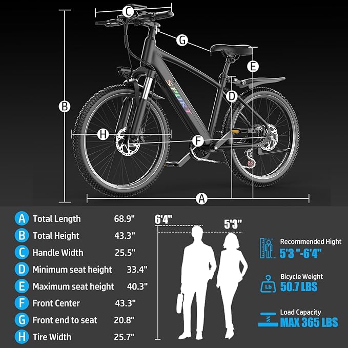 ASKGO Electric Bike for Adults, 1500W Peak Motor, 25Mph, 65Miles, 48V 10AH Removable Battery, 26“ Mountain Ebike with 7-Speed Gear for Beach Snow Commuter
