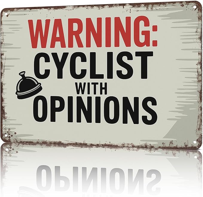 Funny Vintage Signs Posters Warning Cyclist With Opinions Left Bell Cycling Vintage Sign Wall Art for Bedroom Man Cave Garage Office Bar Decor 8X12inch