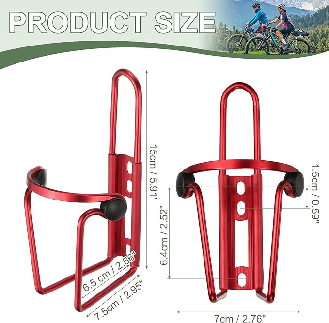 Water Bottle Cage, Bike Water Bottle Holder, Lightweight Aluminum Alloy Bicycle Cup Cage with Beads & Screws Tool - Fitting for (Road/MTB Cycling/Touring Bike) 2 Pack & Red