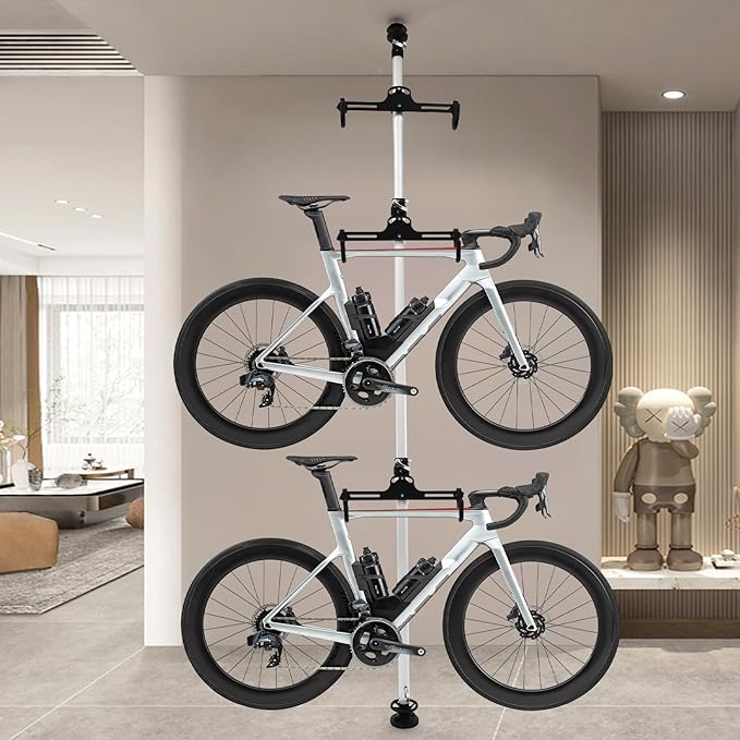 Bike Storage Rack,Indoor 3 Bike Bicycle Vertical Hanger Floor Parking Rack Storage Stand for Garages or Apartments Hook for Bicycles Mountain or Hybrid Bikes