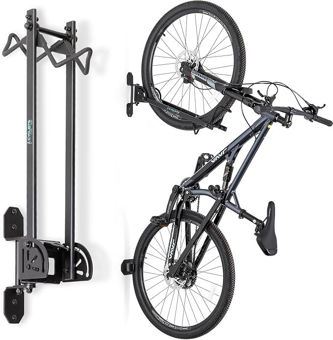 cyclists Bike Rack Garage - Wall Mount Bikes Storage - Vertical Bike Rack Bike Hanger for Road, Hybrid, MTB or BMX Bikes