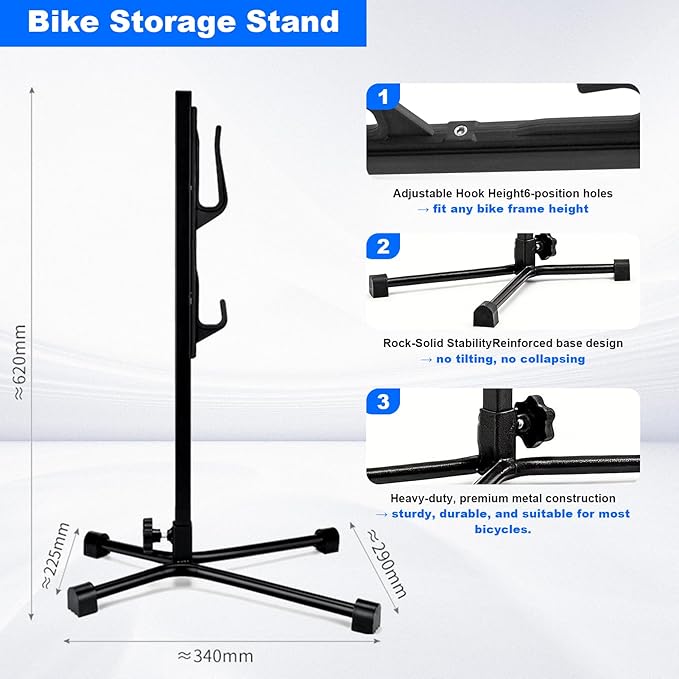 Topyond Vertical Bike Stand, Adjustable Upright Bicycle Stand Indoor, Tree Style Standing Bike Rack, Heavy Duty Bicycle Floor Parking Rack for Parking Bikes at Home, Repairing, Washing Chains