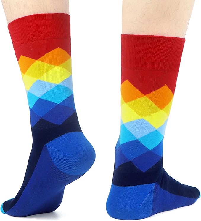 WeciBor Men's Dress Funny Crazy Colorful Novelty Combed Cotton Crew Socks 12 Pack - Size 7-10/10-13/13-15