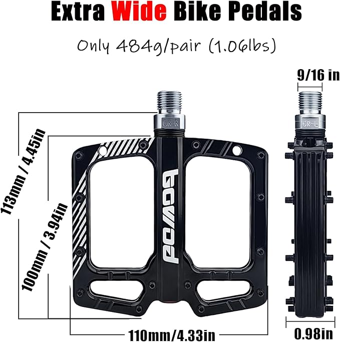 Bike Pedals 9/16" Lightweight Non-Slip Bicycle Platform Pedals - Fits Most Adult Bikes & Mountain Bikes &MTB, Road Bikes and Slip-Resistant Design