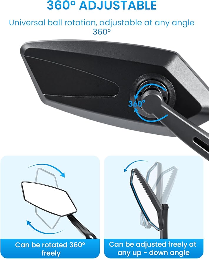 Bike Mirror Handlebar Mount 360° Adjustable 2pcs, Accessories Bike Side Mirror, E Bike Mirrors for Handlebars, Scooter Mirrors for Handlebars with Scratch Resistant Glass, E Bike Rear View Mirror