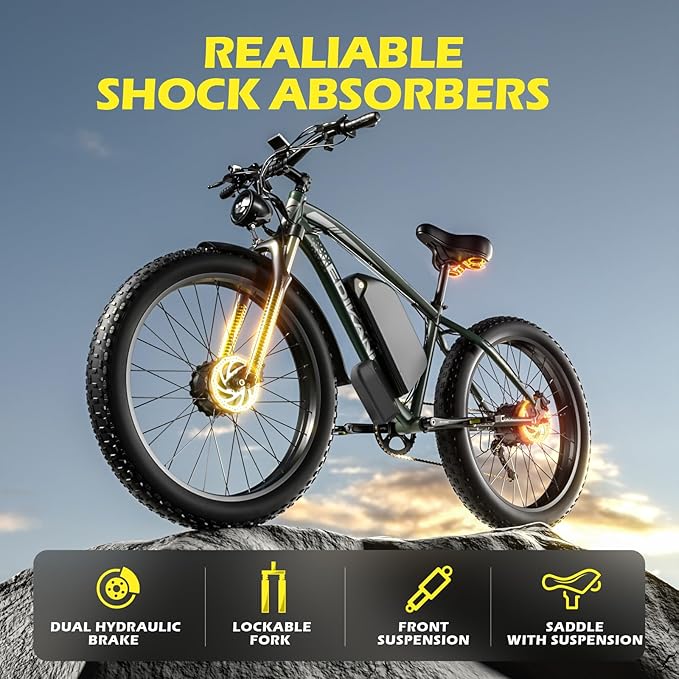E Bikes for Adults Electric,51 MPH/48 MPH Fast Ebike Peak 5000W/3000W 32AH 52V 130 Miles Max, Dual Motor Electric Bike Fat Tire E Bike for Men, 26" Electric Bicycle for Snow Off-Road, Hydraulic Brakes