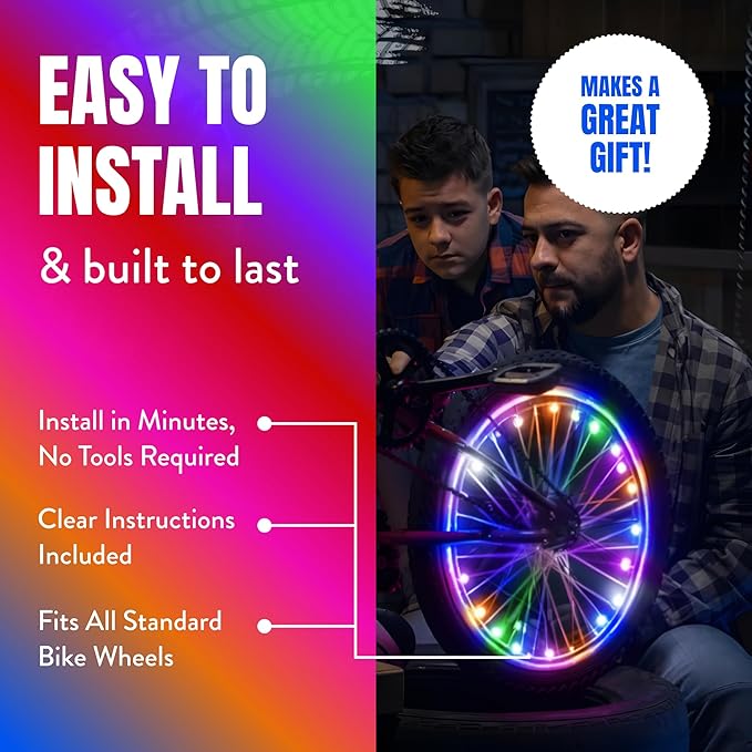 Activ Life 2-Tire Pack LED Bike Wheel Lights with Batteries Included, Get 100% Brighter and Visible from All Angles for Ultimate Safety and Style