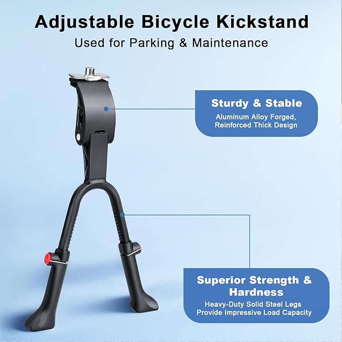 YBLNTEK Center Mount Bike Kickstand Adjustable Height, Double Leg Aluminum Alloy Bicycle Kick Stands for 24" 26'' 27.5'' 28" 29inches Adults Commuter Road Cargo Bikes