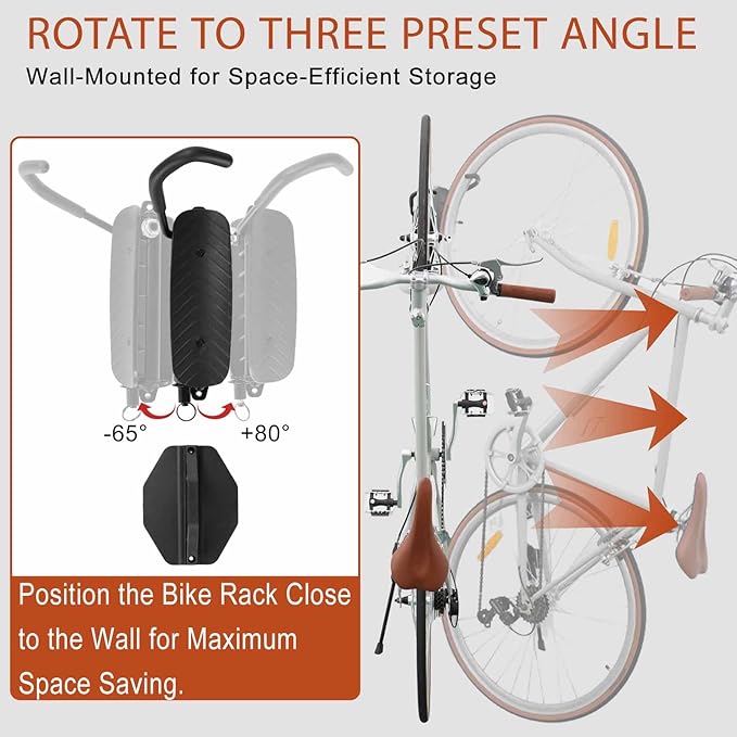 Cyfie Swivel Bike Rack Wall Mount, Garage Bike Hanger Hooks, Indoor Hanging Bike Rack Wall Mount Bicycle Mount Wall for Road Bike, Mountain Bike (2 pcs)