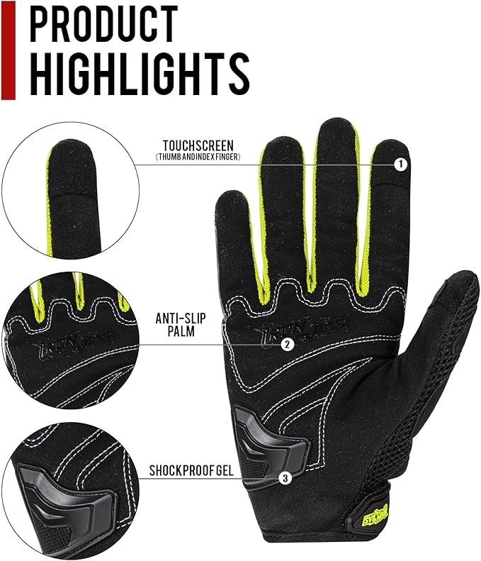 IRON JIA'S Motorcycle Gloves for Men and Women - Motorbike Powersports Racing Gloves with Hard Knuckle Touchscreen for BMX ATV MTB Riding (Green XL)