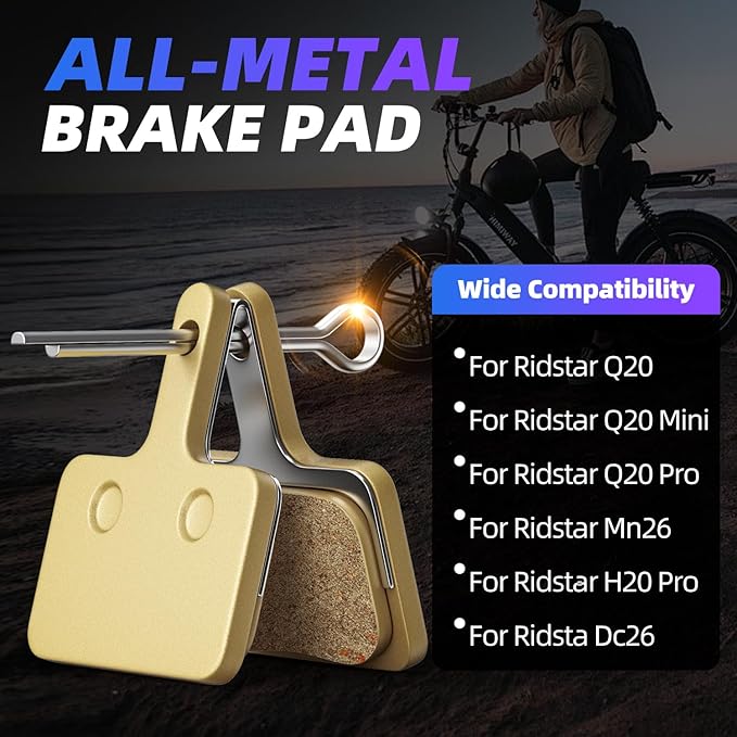 Ridstar Electric Bike Brake Pads Set - Front & Rear All-Metal Brake Pads for Q20 MINI/H20/Q20 Lite - Low Noise, High Heat Resistance, OEM Replacement Parts